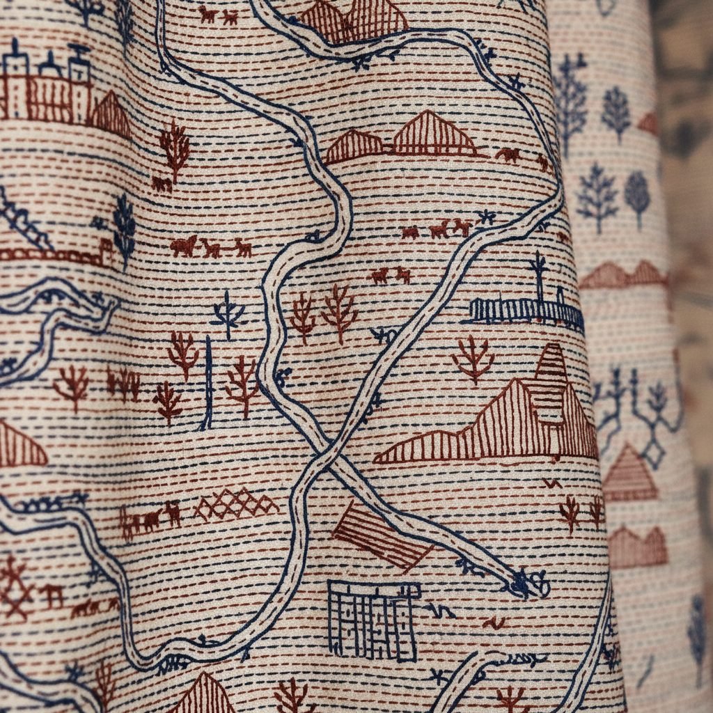 A finished Nakshi Kantha quilt carrying a stitched personal narrative