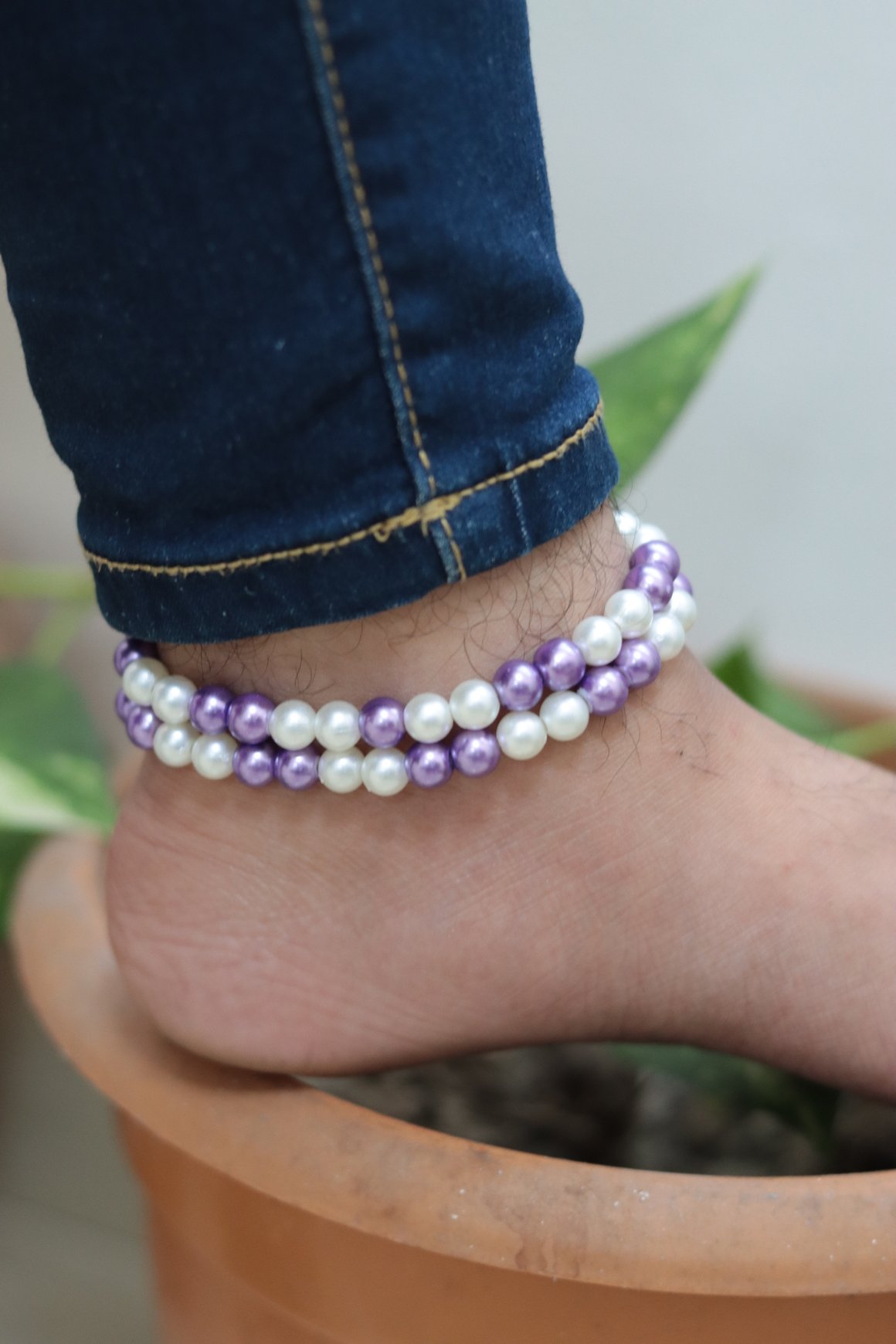 Purple & White Pearl Anklet