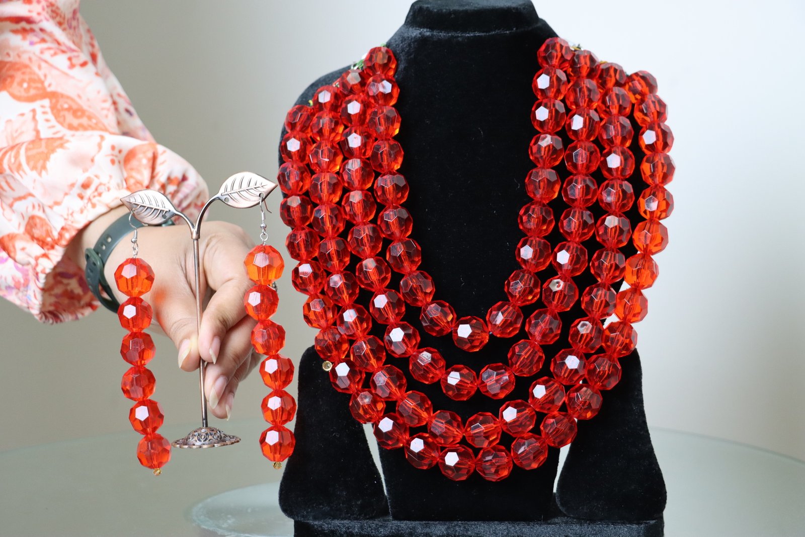 Crimson Amber Crystal Layered Jewelry Set