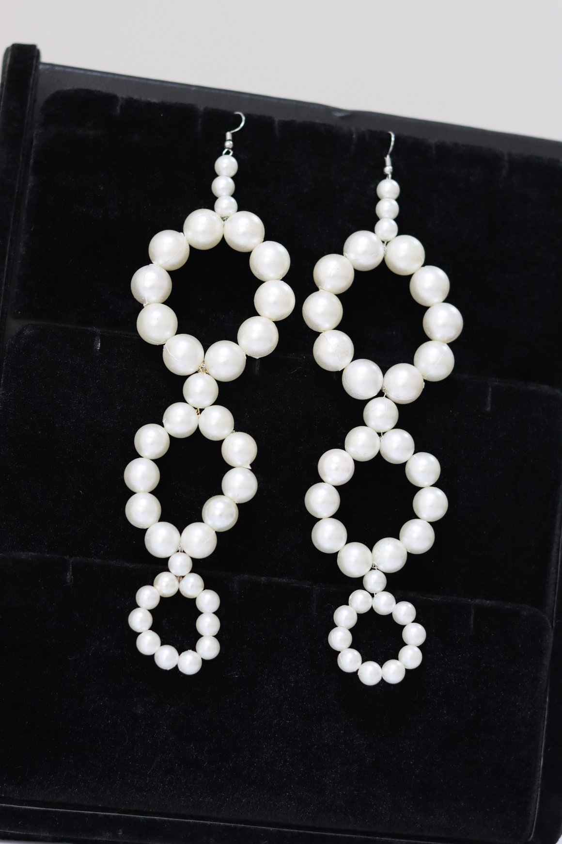 Triple-Ring Pearl Drop Earrings