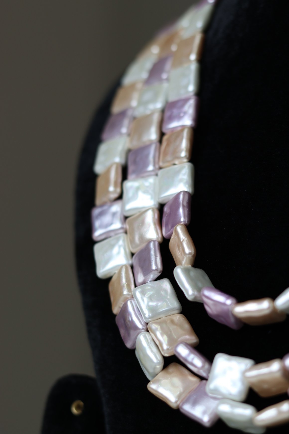 Pastel Square Pearl Multi-Strand Necklace