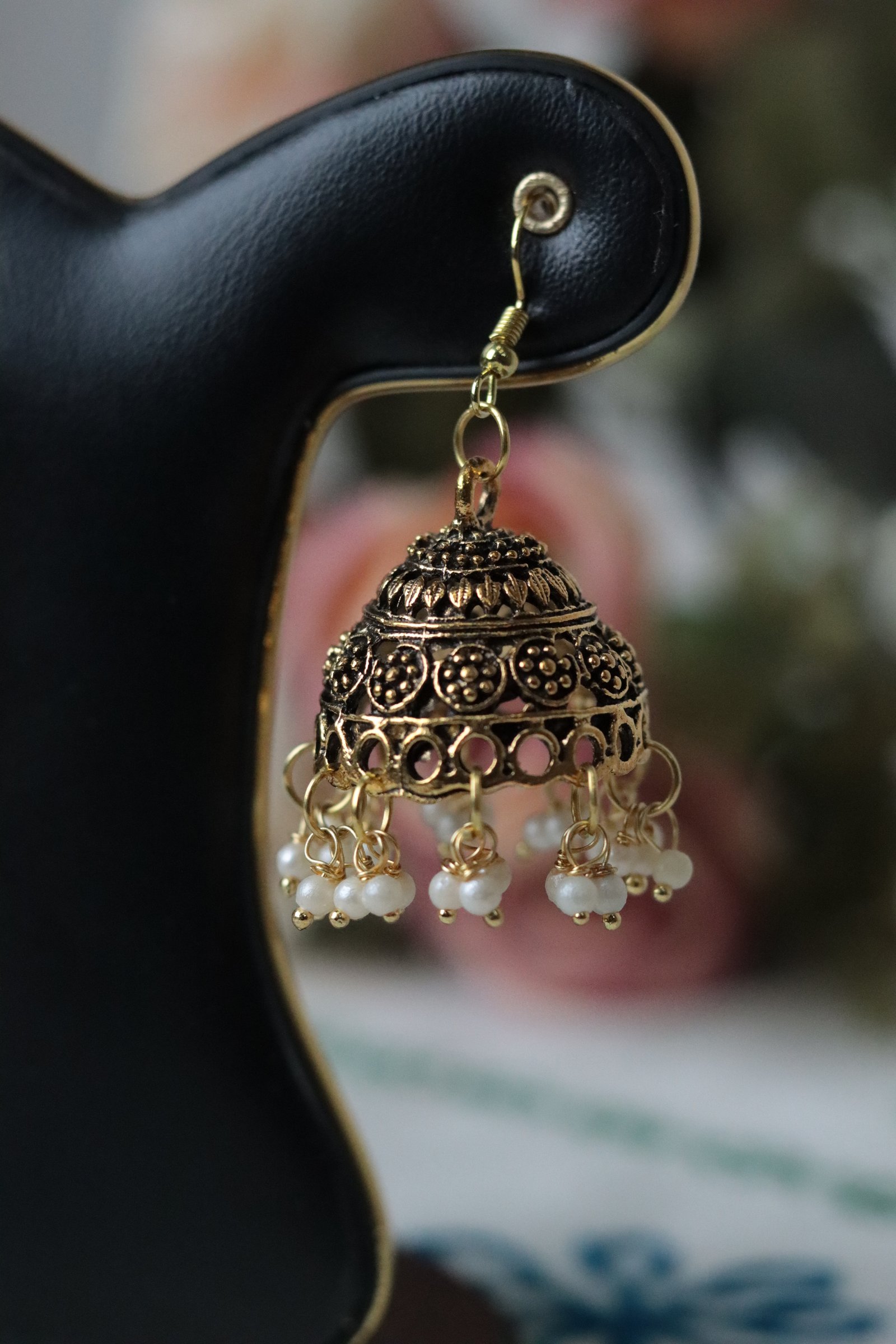 Antique Gold Pearl Jhumka Earrings