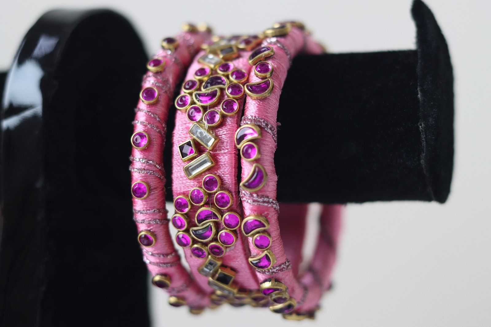 Pink Silk Kundan Bangles
