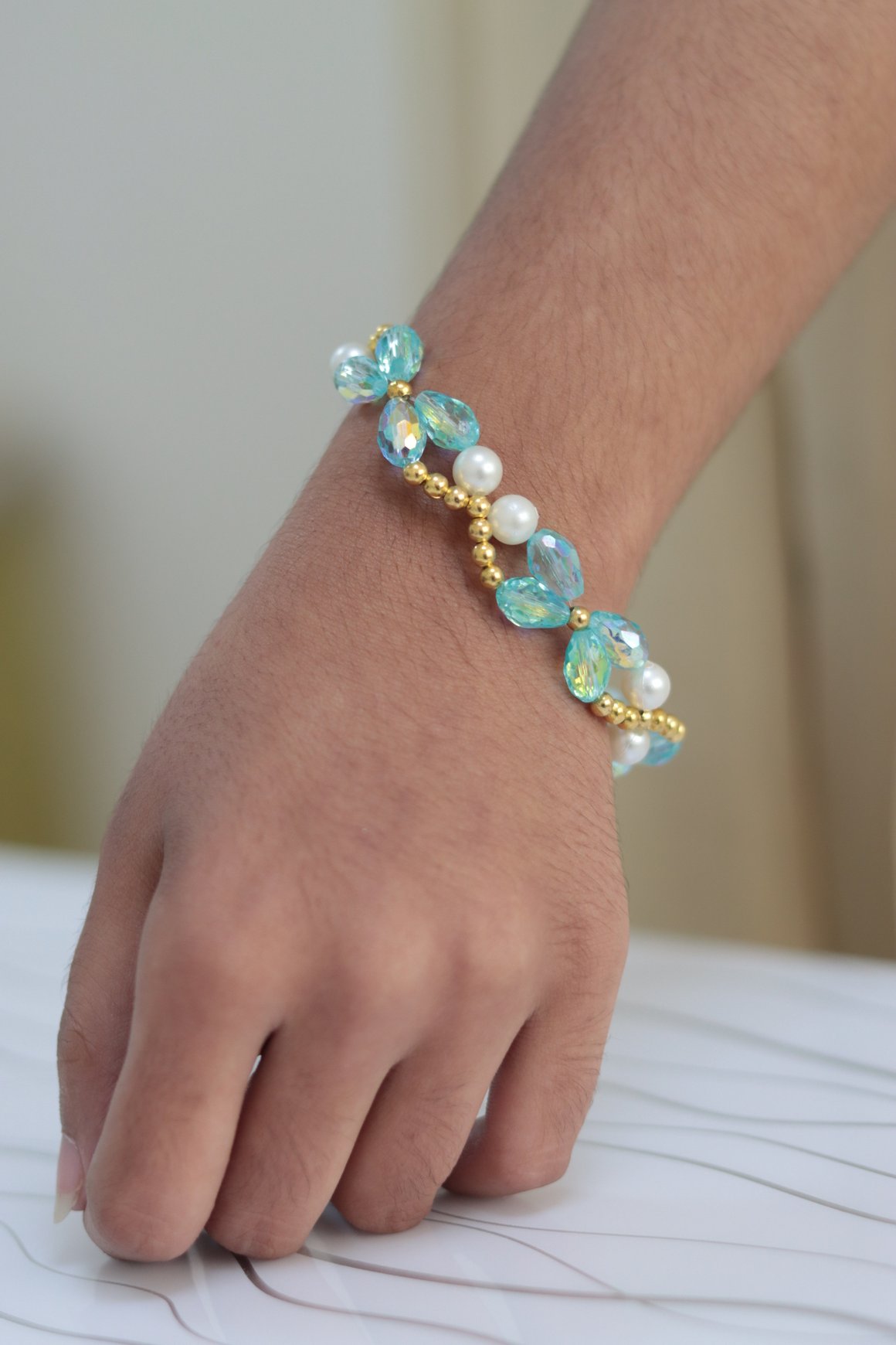 Aquamarine Crystal & Pearl Bracelet