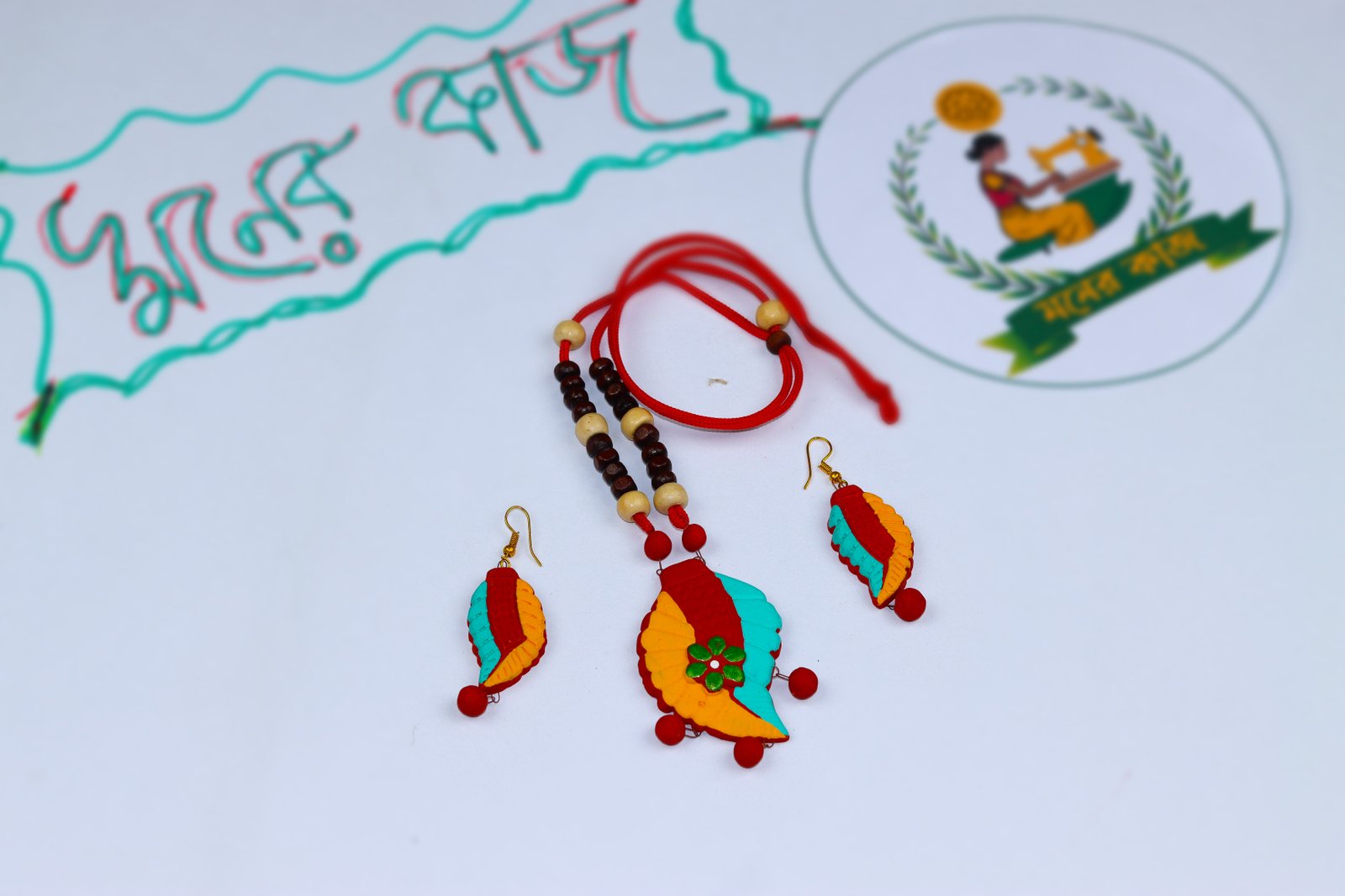 হাতে আঁকা মাটির গহনার সেট