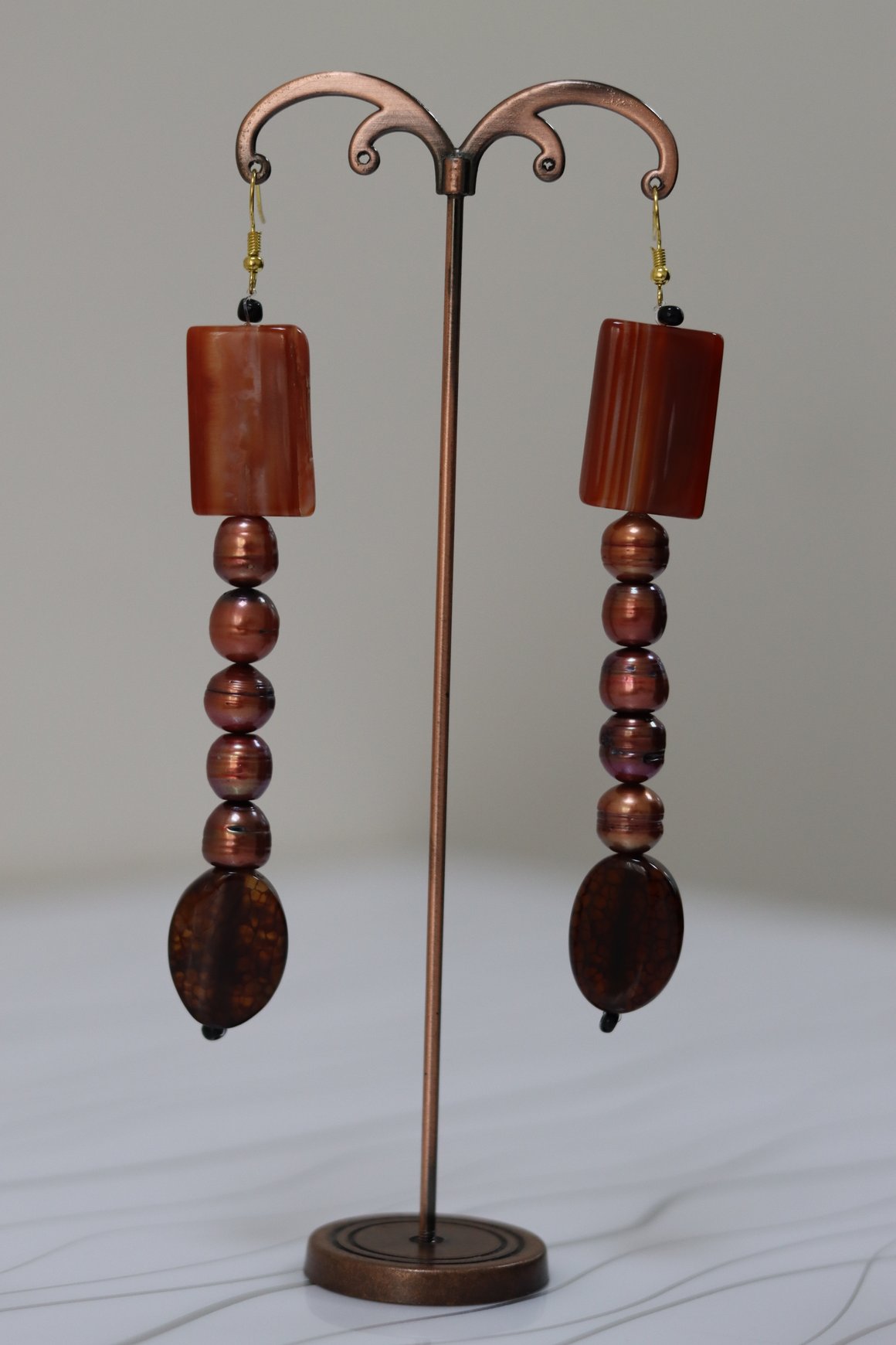 Terracotta & Copper Pearl Dangle Earrings