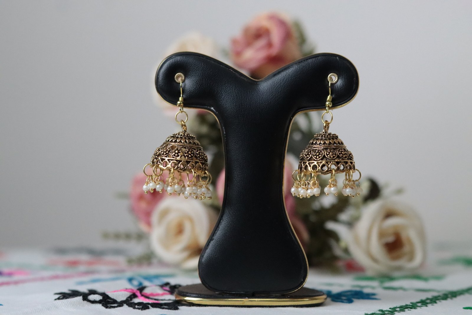 Antique Gold Pearl Jhumka Earrings