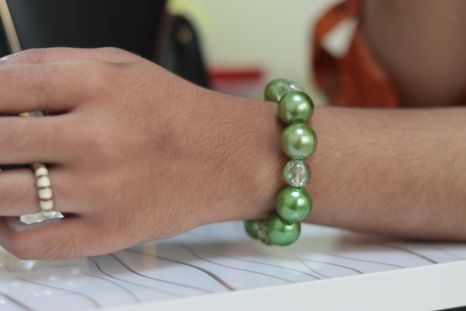 Olive Green Pearl Bracelet