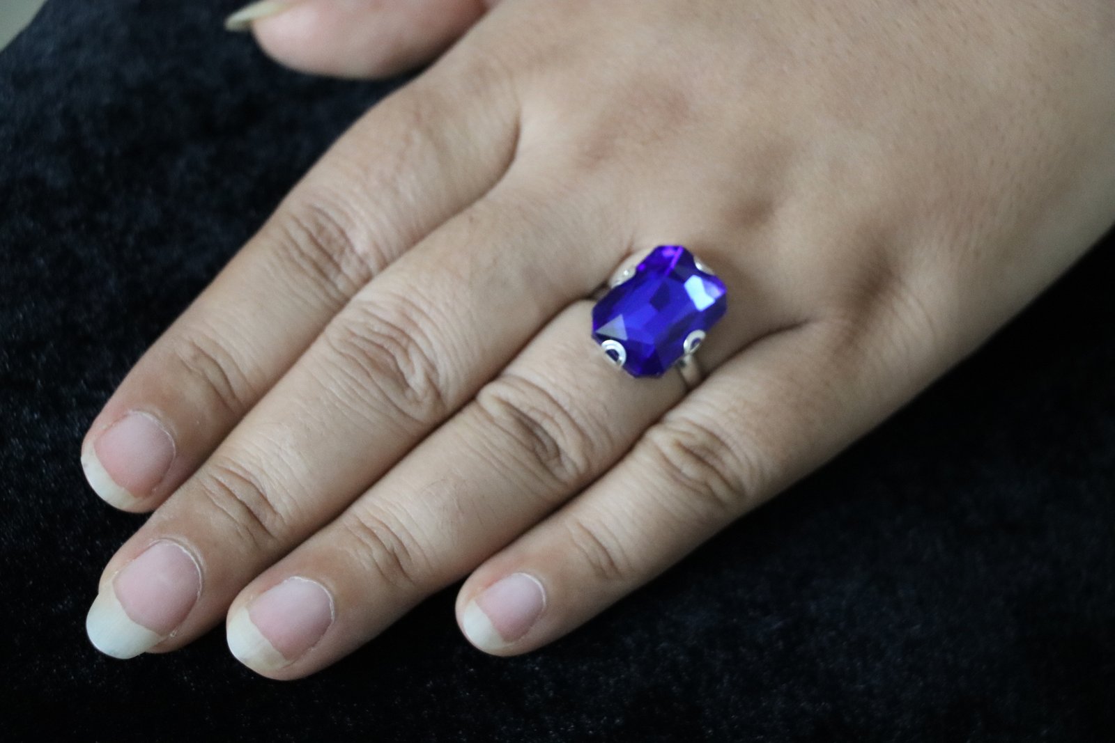 Royal Blue Emerald-Cut Crystal Statement Ring