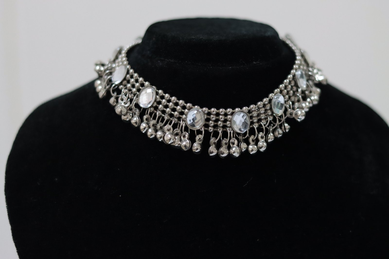 Silver Ghungroo Crystal Choker