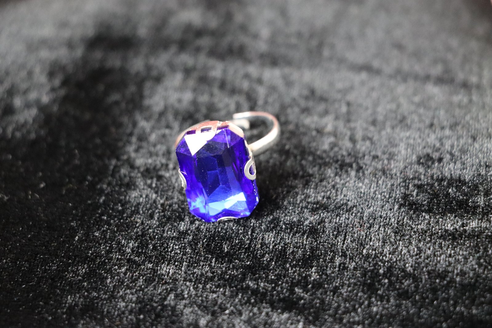 Royal Blue Emerald-Cut Crystal Statement Ring
