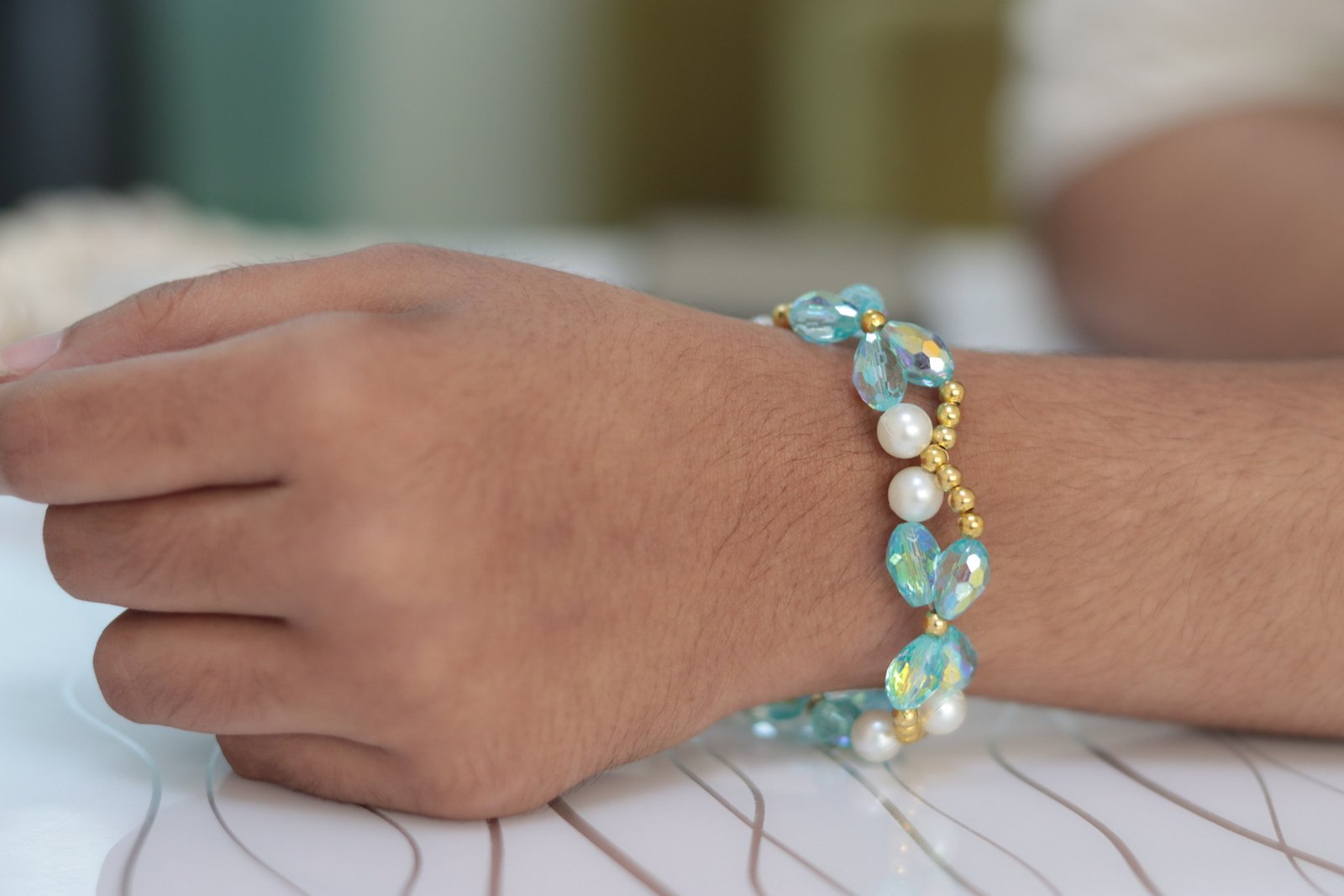 Aquamarine Crystal & Pearl Bracelet