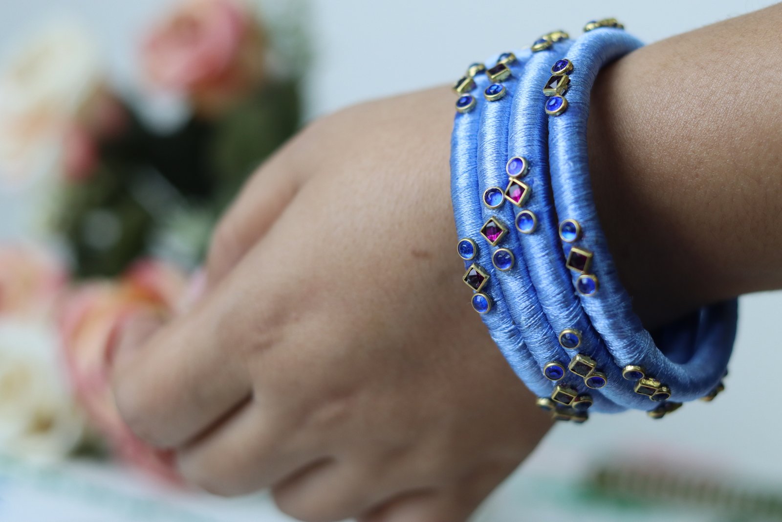 Sky Blue Silk Stone Bangles