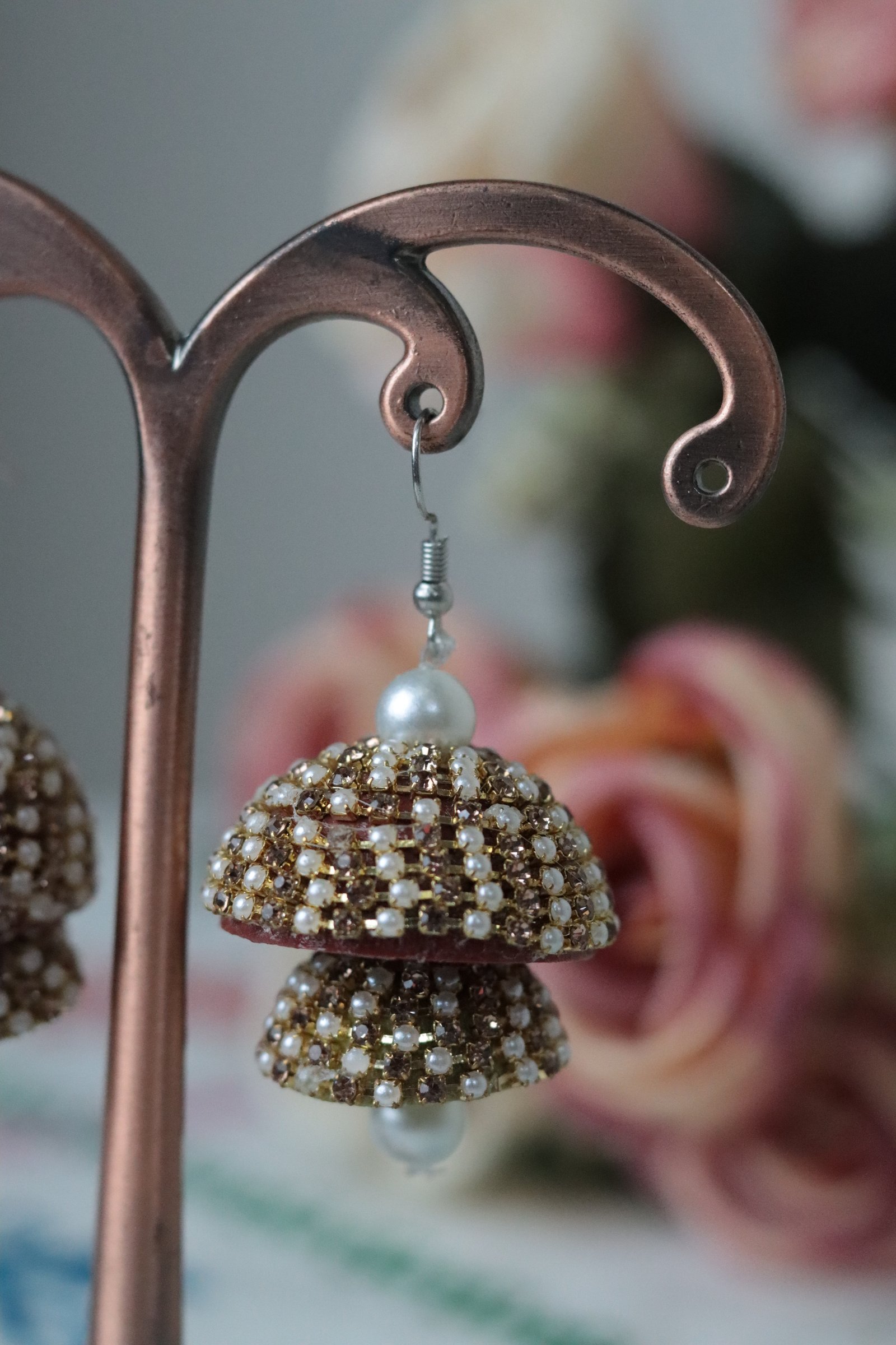 Double Layer Stone & Pearl Jhumka
