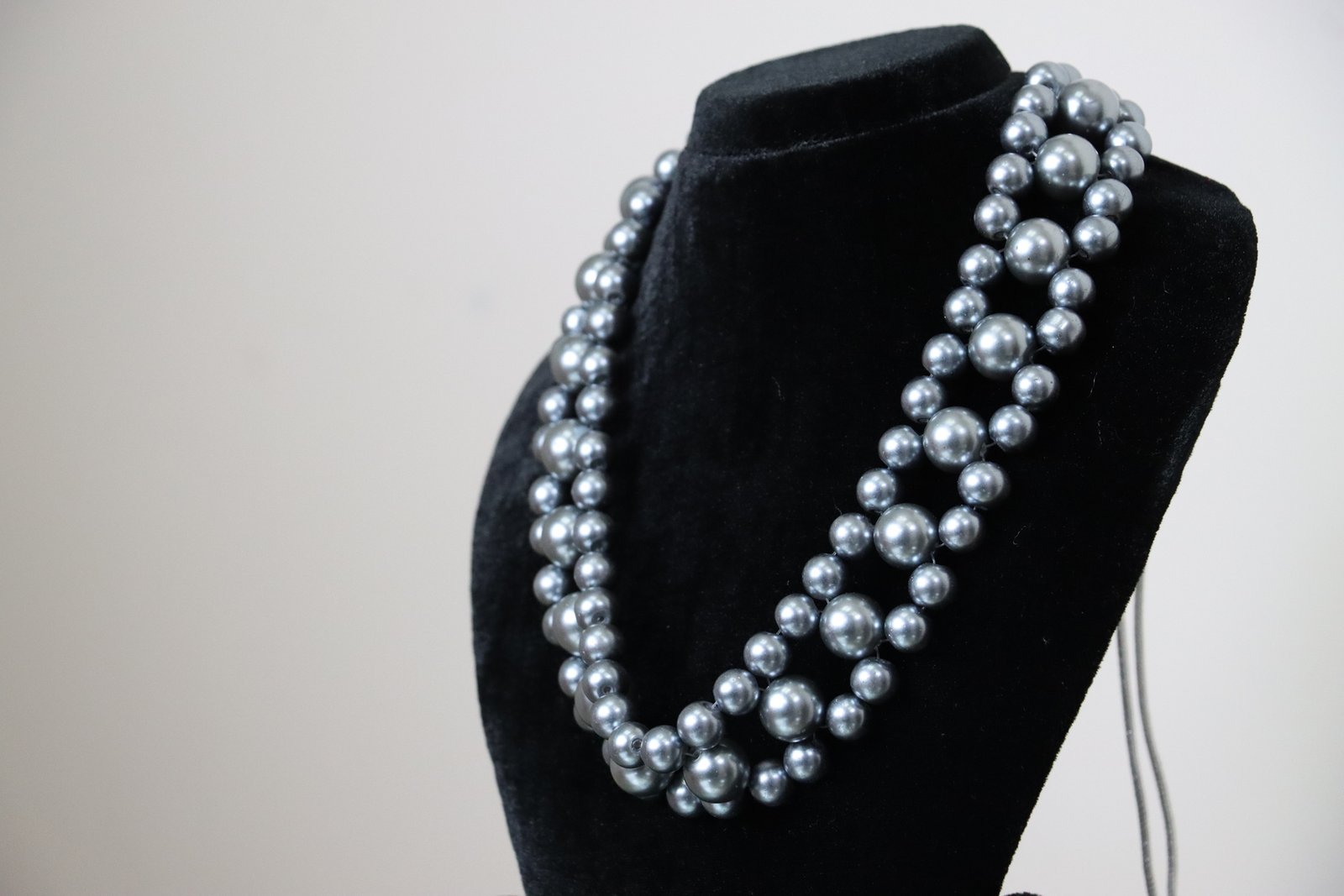 Gunmetal Grey Pearl Mesh Statement Necklace