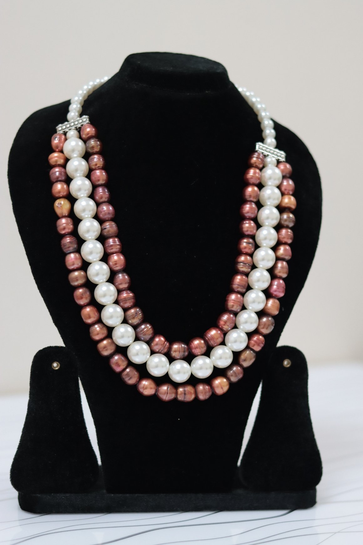 Tri-Strand Copper & Pearl Necklace