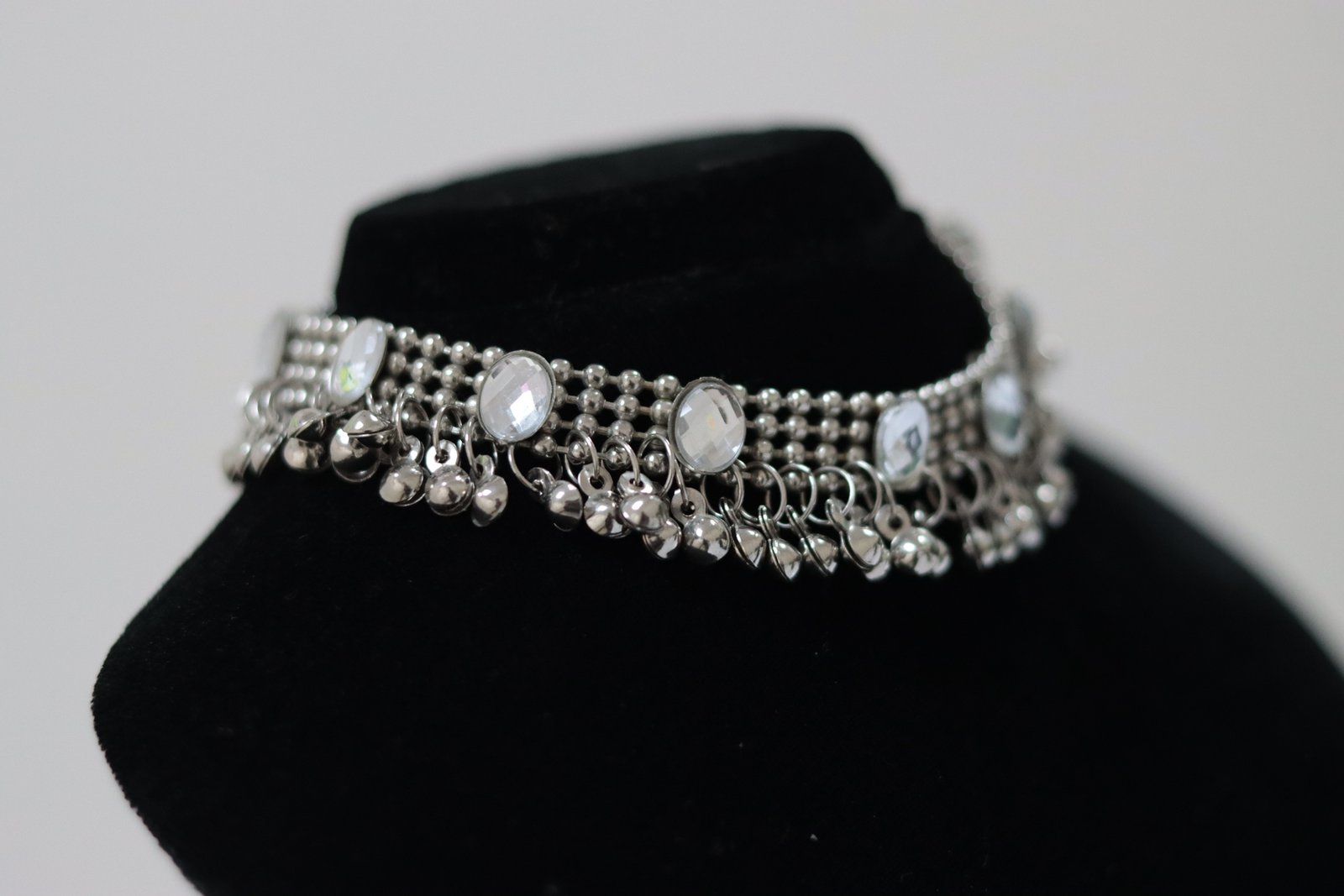 Silver Ghungroo Crystal Choker