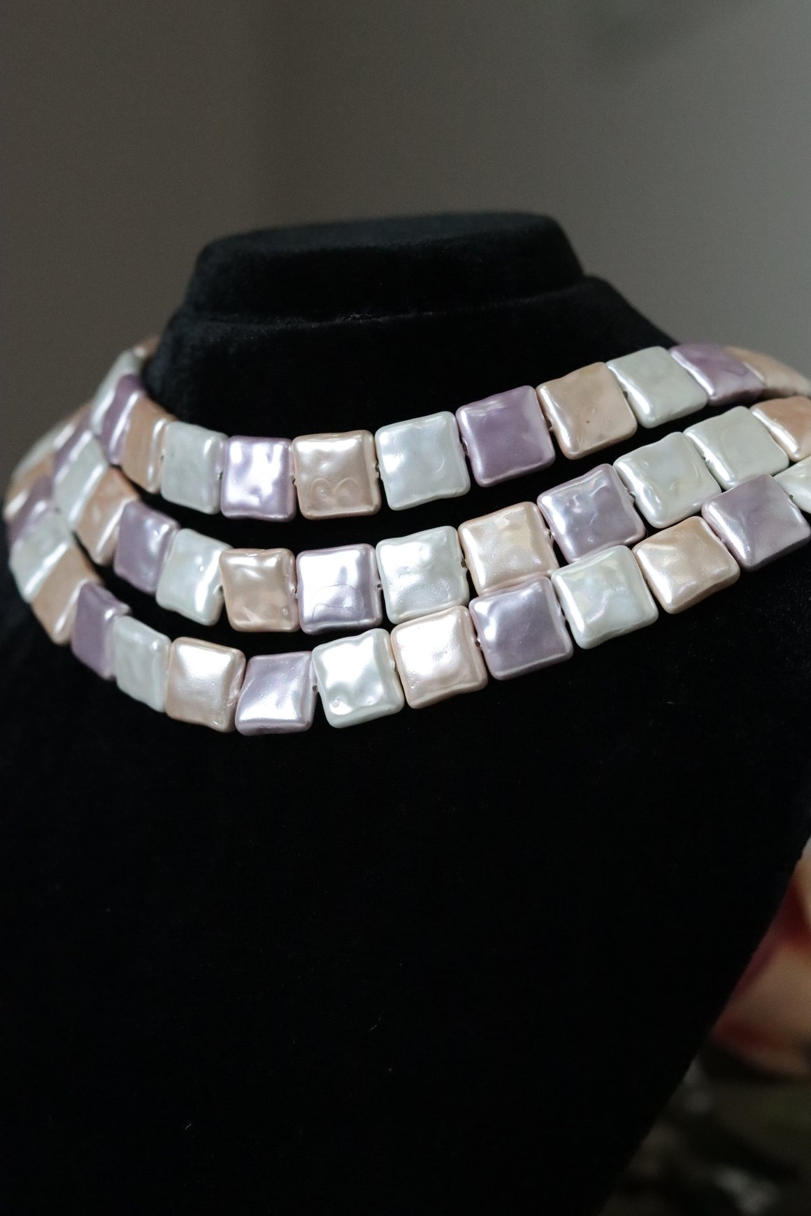 Pastel Square Pearl Multi-Strand Necklace