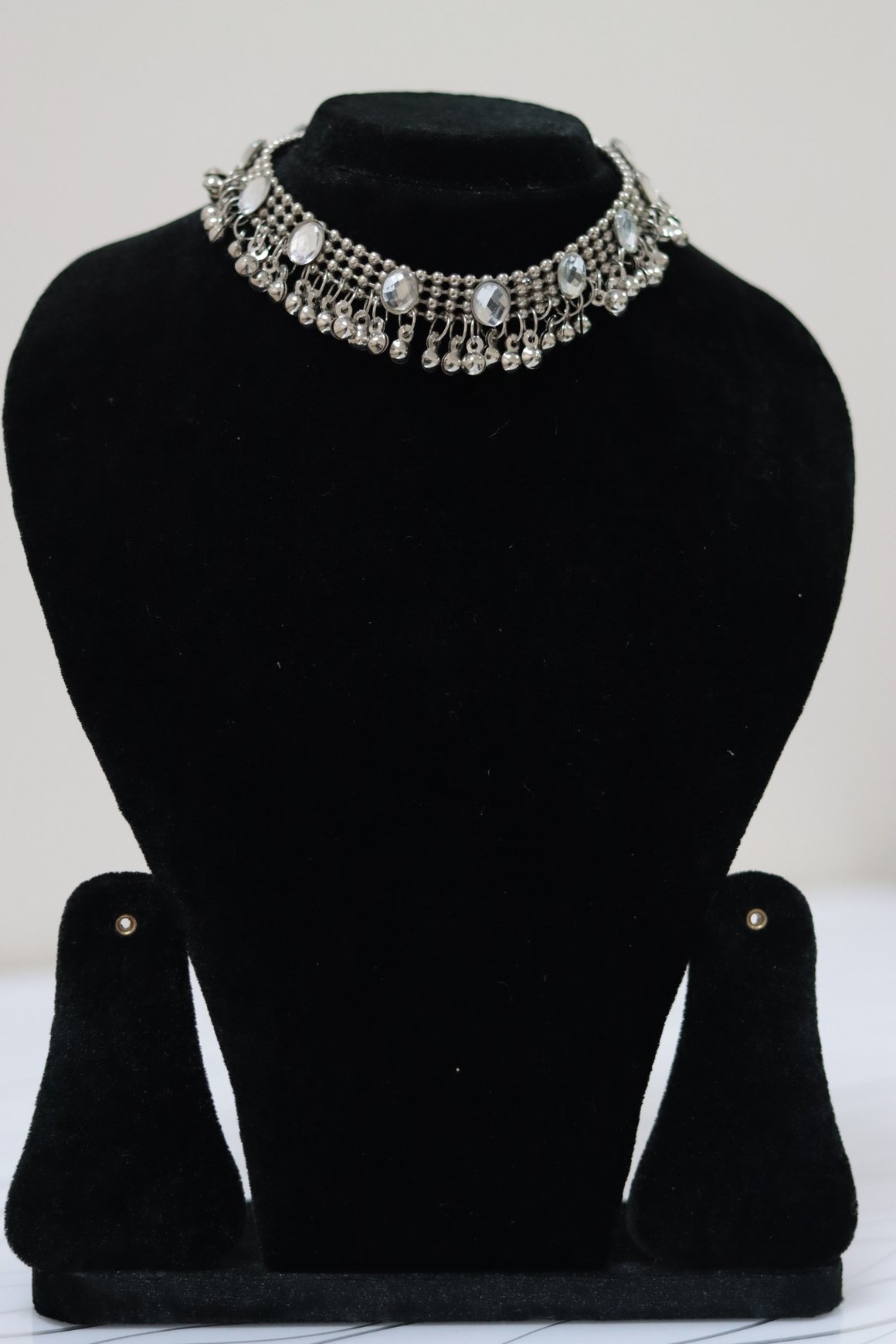 Silver Ghungroo Crystal Choker