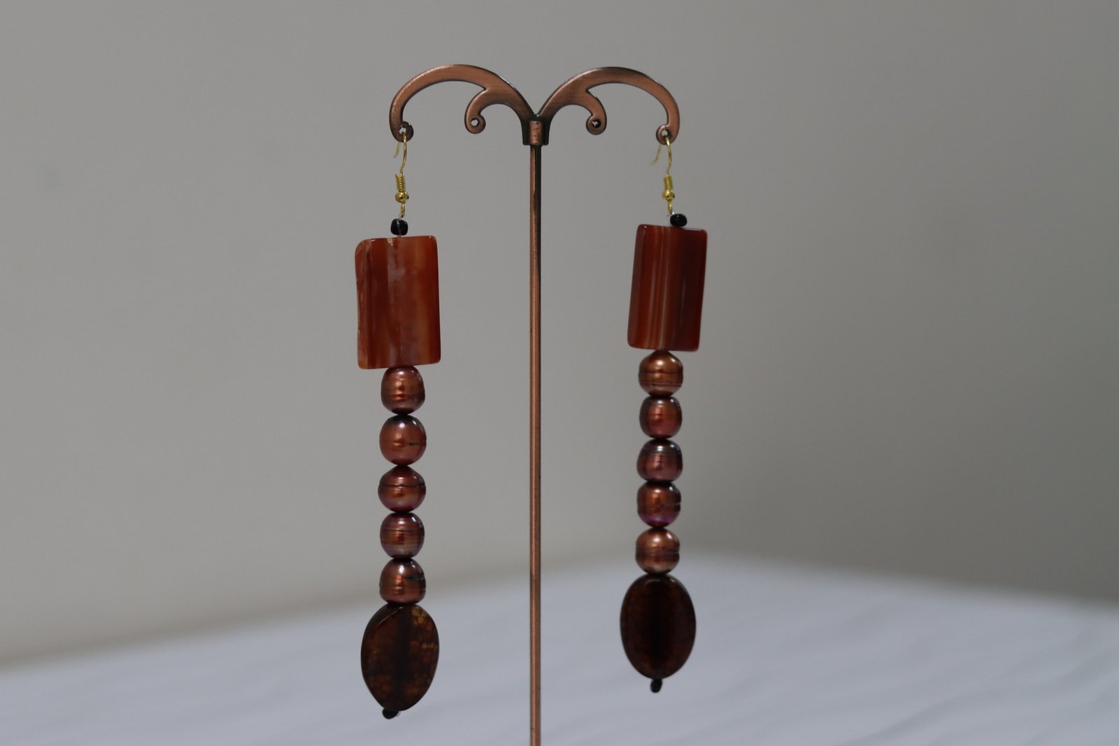 Terracotta & Copper Pearl Dangle Earrings