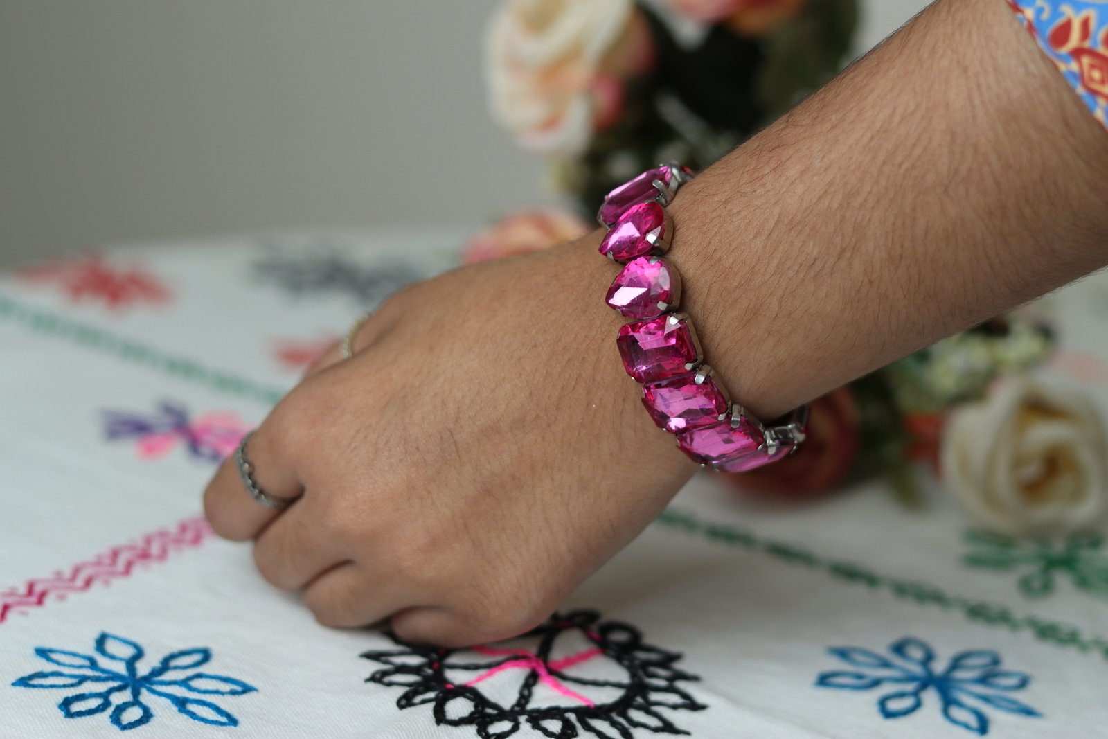 Fuchsia Crystal Statement Bracelet