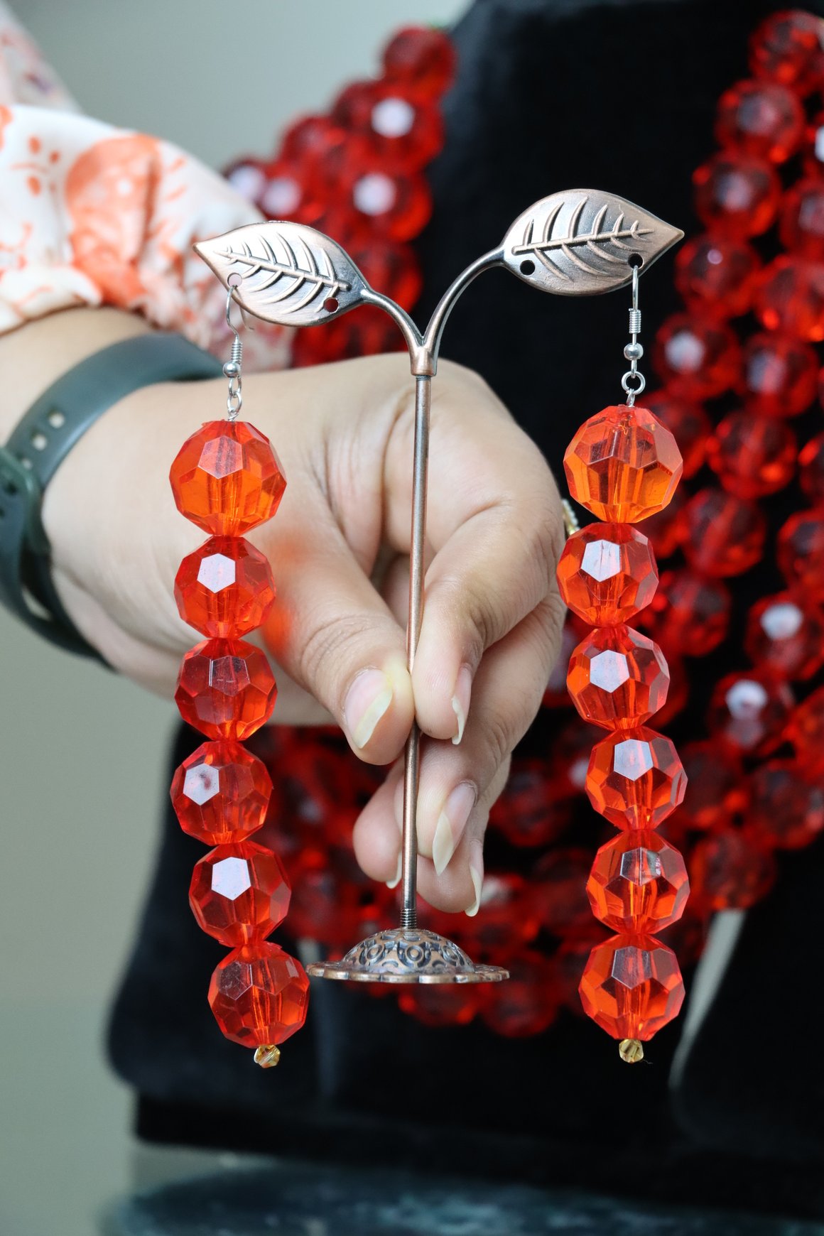 Crimson Amber Crystal Layered Jewelry Set