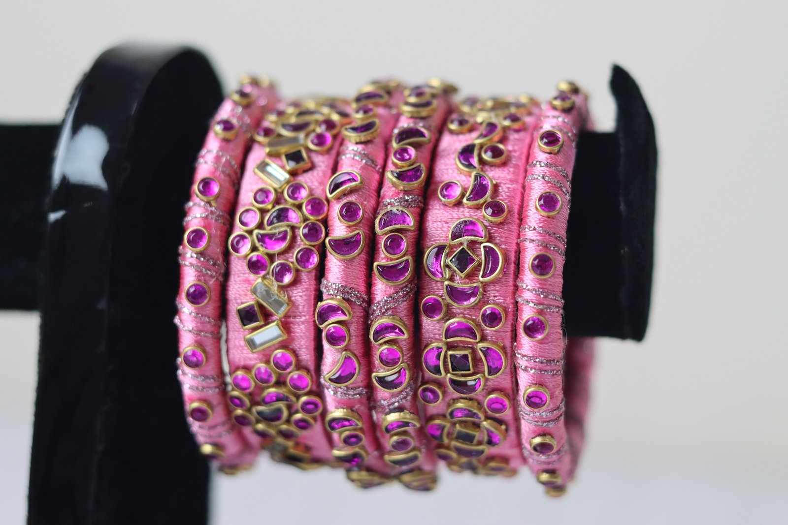 Pink Silk Kundan Bangles