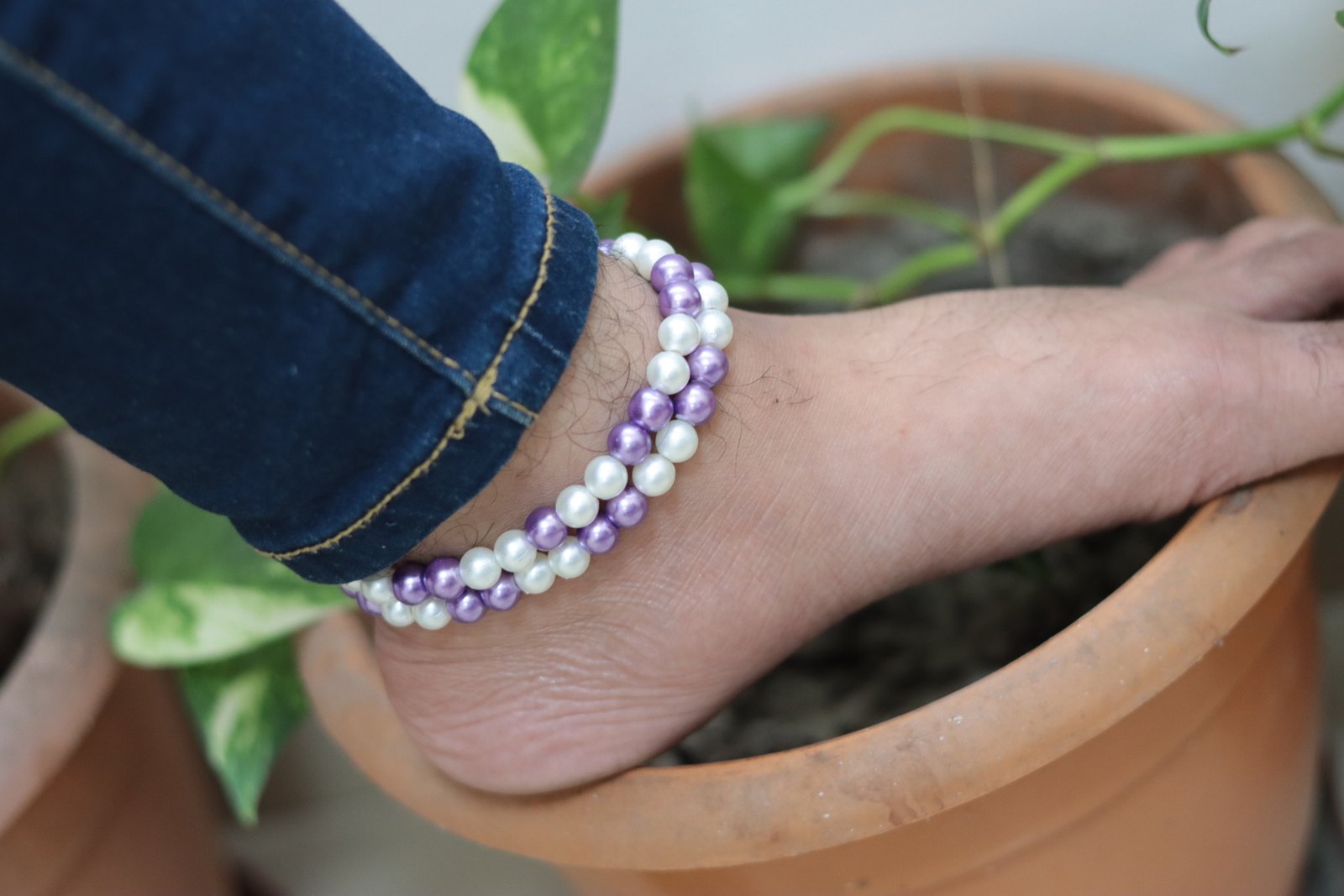 Purple & White Pearl Anklet