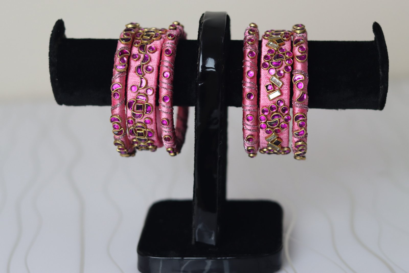 Pink Silk Kundan Bangles