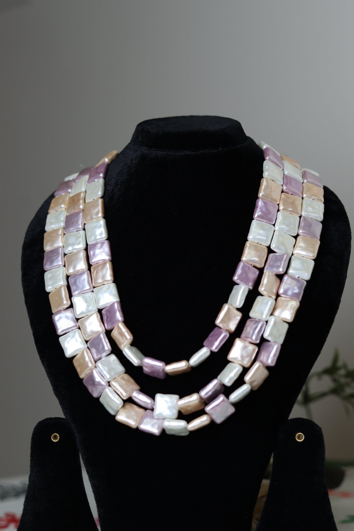 Pastel Square Pearl Multi-Strand Necklace