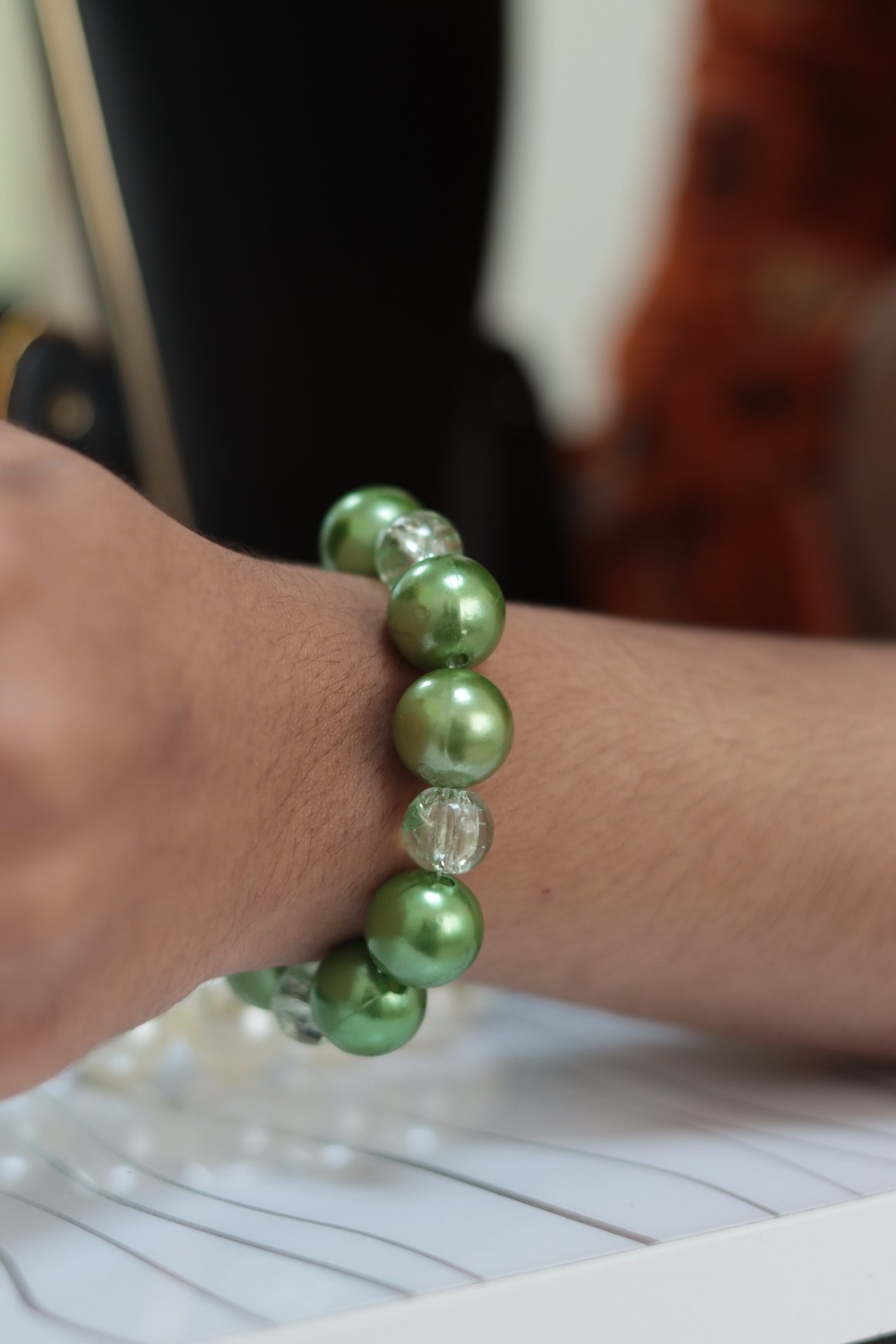 Olive Green Pearl Bracelet